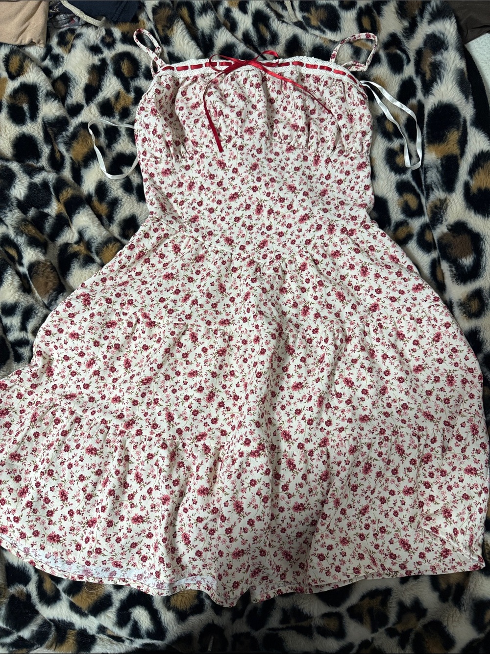 Monteau Cream Floral Sundress with Red Accents